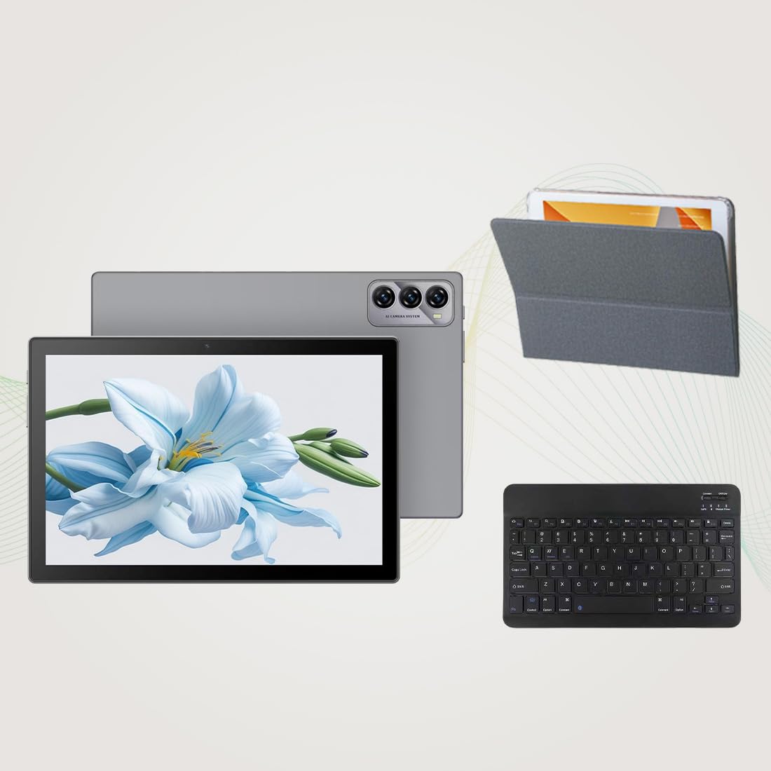 IKALL N18 Plus 10-Inch 4G Android Tablet with Octa-Core Processor, 4GB RAM, 64GB Storage, 6000mAh Battery, Wi-Fi + Calling – with Bluetooth Keyboard & Foldable Back Cover (Grey) 1