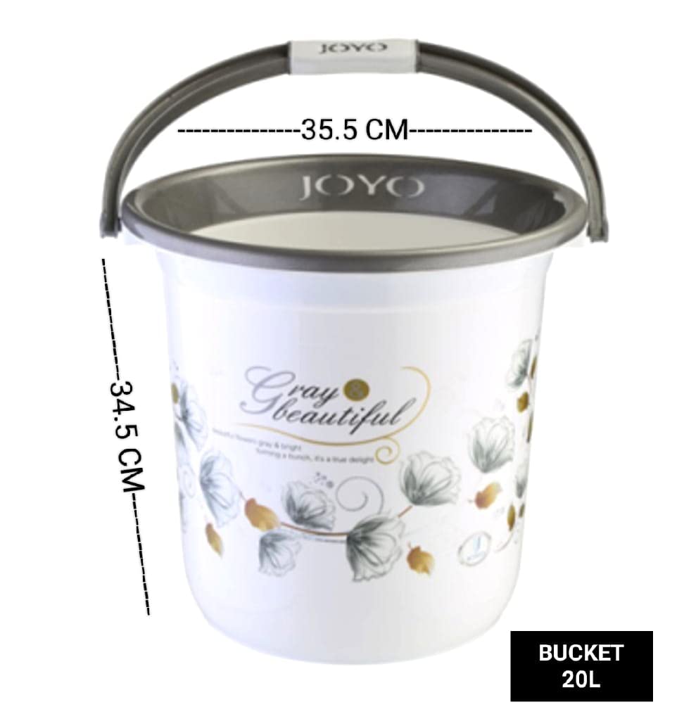 Good Luck Home Wares Joyo Better Homes Printed Plastic Bucket with Bathroom Mug Set, Bucket 20L,Mug 1100 ML ( Set of 2 ) Grey & White ( Bucket 20L- Mug 1100 ML ) 3