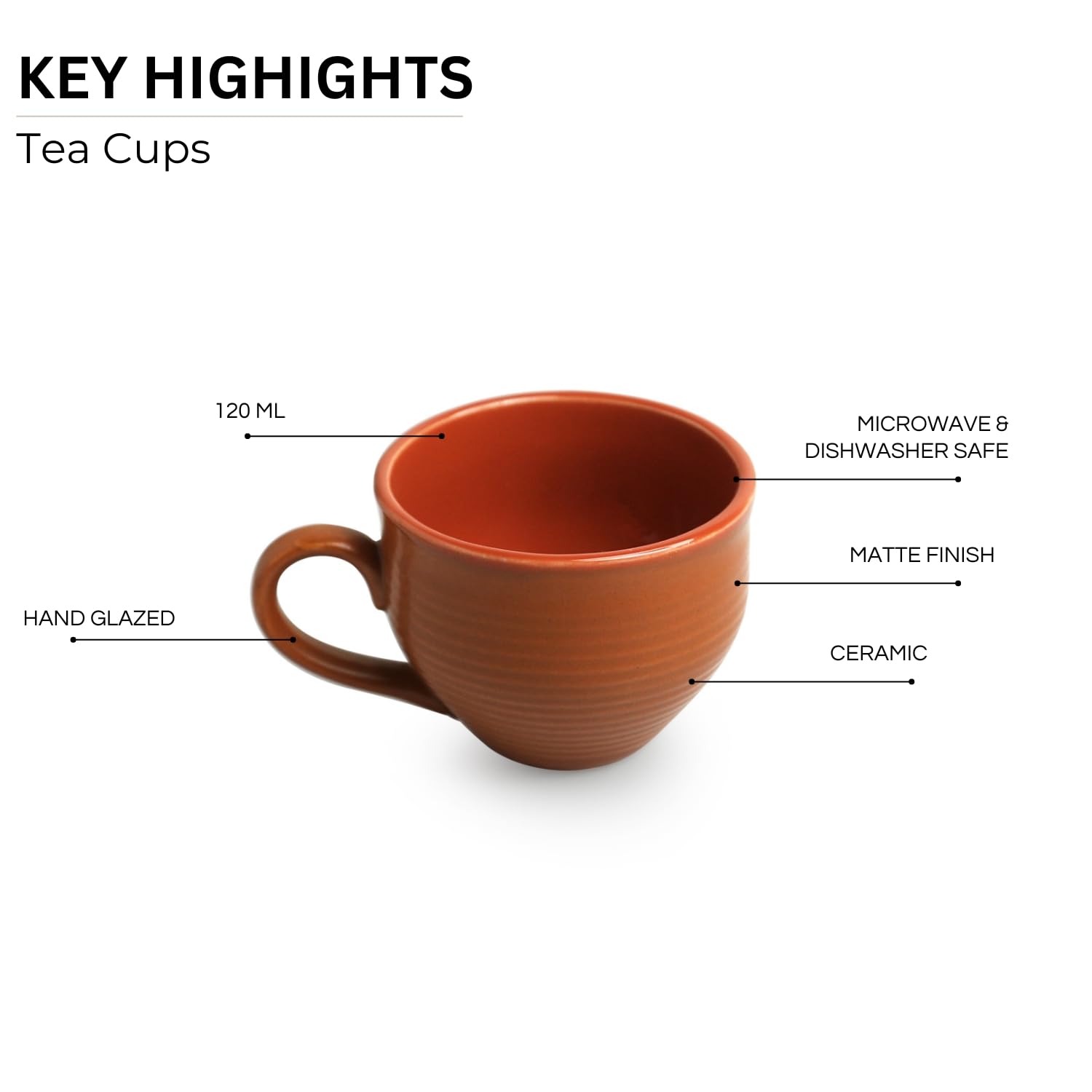 ExclusiveLane 'Terra Tones' Ceramic Tea Cups Set of 6 (120 ML, Earthern Brown, Dishwasher & Microwave Safe) | Ceramic Cups Coffee Cup Set of 6 Coffee Mugs Tea Set Tea Mugs Set of 6 Chai Cups Drinkware 5