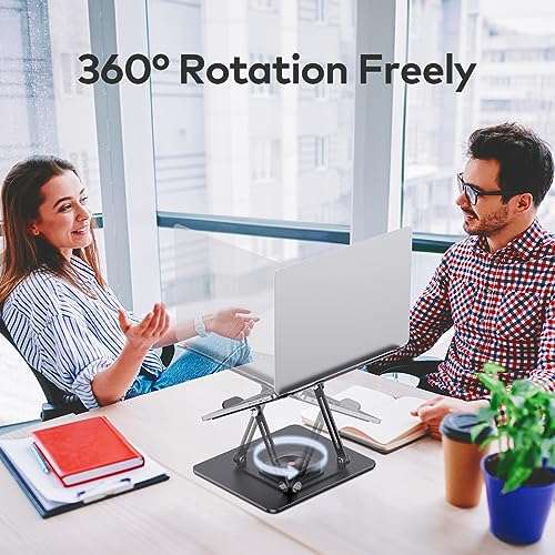 Laptop Stand for Desk, Laptop Riser with 360° Rotating Base, Adjustable Height Notebook Holder, Dual Rotary Shaft Fully Foldable for Easy Storage, Ergonomic Laptop Elevator for 10-16" Laptops 2
