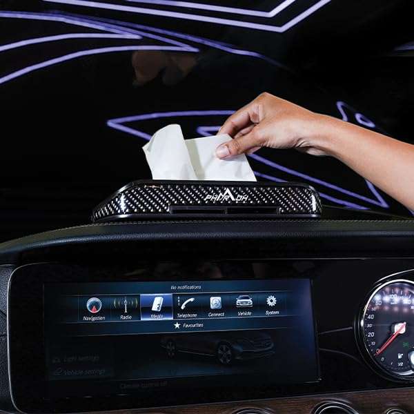 Product Title: Pharaoh Premium Carbon Fiber Car Tissue Holder - Sleek Design, Easy Clamps, Built-in Car Holder - Car Tissue Box (with Sunvisor Clamp) 4
