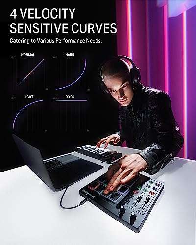 Donner MIDI Pad Beat Maker Machine Professional, Drum Machine with 16 Beat Pads, 2 Assignable Fader & Knobs and Music Production Software, USB MIDI Controller with 40 Courses, STARRYPAD 3