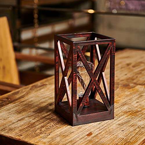 Lantern Decorative with Timer and Fairy Light Lamp - Rustic Farmhouse Lantern Decor,Solid Constructed Battery Powered Vintage Lantern for Table ,Home and Shelf Decor 6