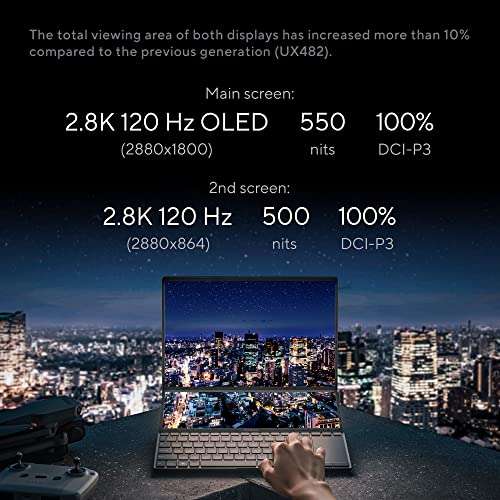 ASUS Zenbook Pro 14 Duo OLED 2023, Intel Core i9-13900H 13th Gen, Touch 14.5-inch 2.8K 120Hz, Dual Screen Laptop (32GB/1TB SSD/NVIDIA GeForce RTX 4050 /Win11/76WHr/Black/1.75 kg),UX8402VU-MZ961WS 4