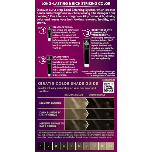 Schwarzkopf Keratin Permanent Hair Dye Cream, 3.0 Espresso, Professional Quality Color for Up to 100% Gray Coverage, Bond Enforcing System 6
