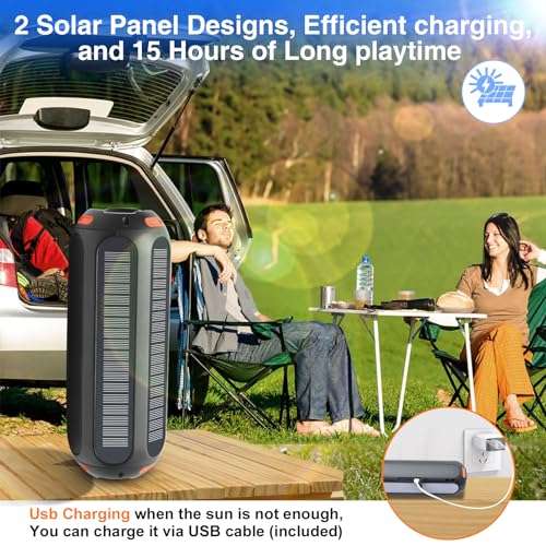 ATOVANKA Magnetic Solar Bluetooth Speaker,Portable Golf Cart Speaker with 7 Colorful Flashing Lights, 30W Super Bass 15H Playtime, IP66 Waterproof, for Outdoor, Home, Party, Beach, Travel 3