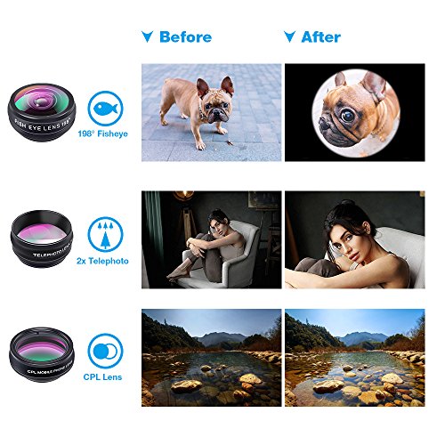 Apexel APL-DG10 10 in 1 Cell Phone Camera Lens Kit Wide Angle Lens & Macro Lens+ Fisheye Lens+Telephoto Lens+CPL/Flow/Radial/Star Filter+Kaleidoscope 3/6 Lens for iPhone Samsung Sony, Black 3