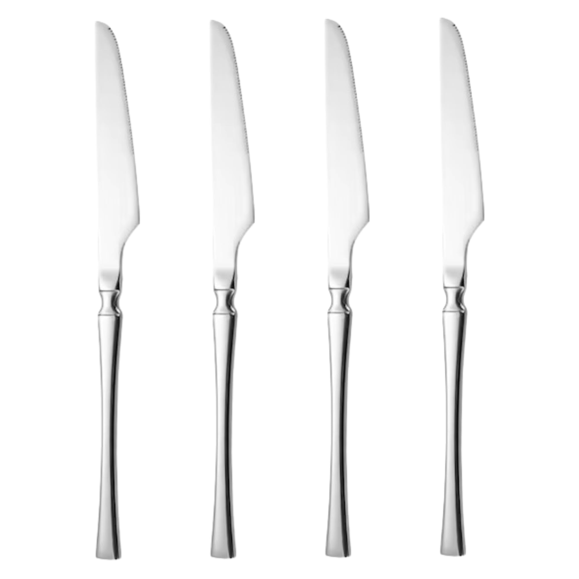 KitchEase Silverware Dinner Knives Set of 4 | Korean Vintage Style Flatware Steak Knife Set | Dishwasher-Safe Stainless Steel Cutlery for Home, Restaurant & Gift Giving (Sterling Silver) 1
