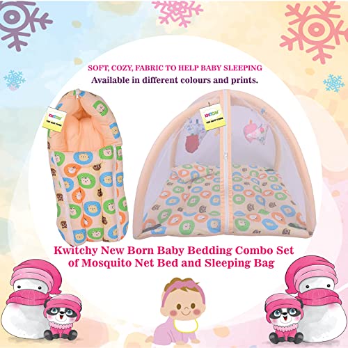 Kwitchy Baby Bedding Set New Born Baby Bed | Mattress | Mosquito Net | Play Gym | Sleeping Bags | Playmats | Cotton | Infants | Gift Combo | Bed with Hanging Toys (0-6 Months) Orange (2PCS Set) 2