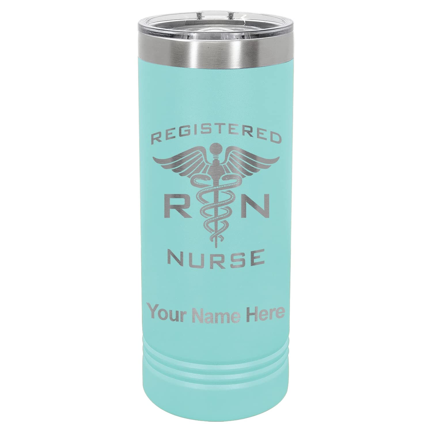 LaserGram 22oz Vacuum Insulated Skinny Tumbler, RN Registered Nurse, Personalized Engraving Included (Teal) 1