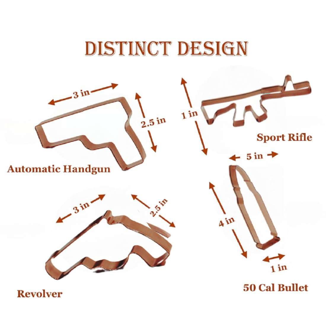Caliber Gourmet Cookie Cutter Mold Set - Gun Shaped, Rifle, Bullet, Revolver, Cutters - Funny Military Theme for Adults, Kids, Kitchen Supply, Christmas - Stainless Steel, Rust-Free, Dishwasher Safe 5