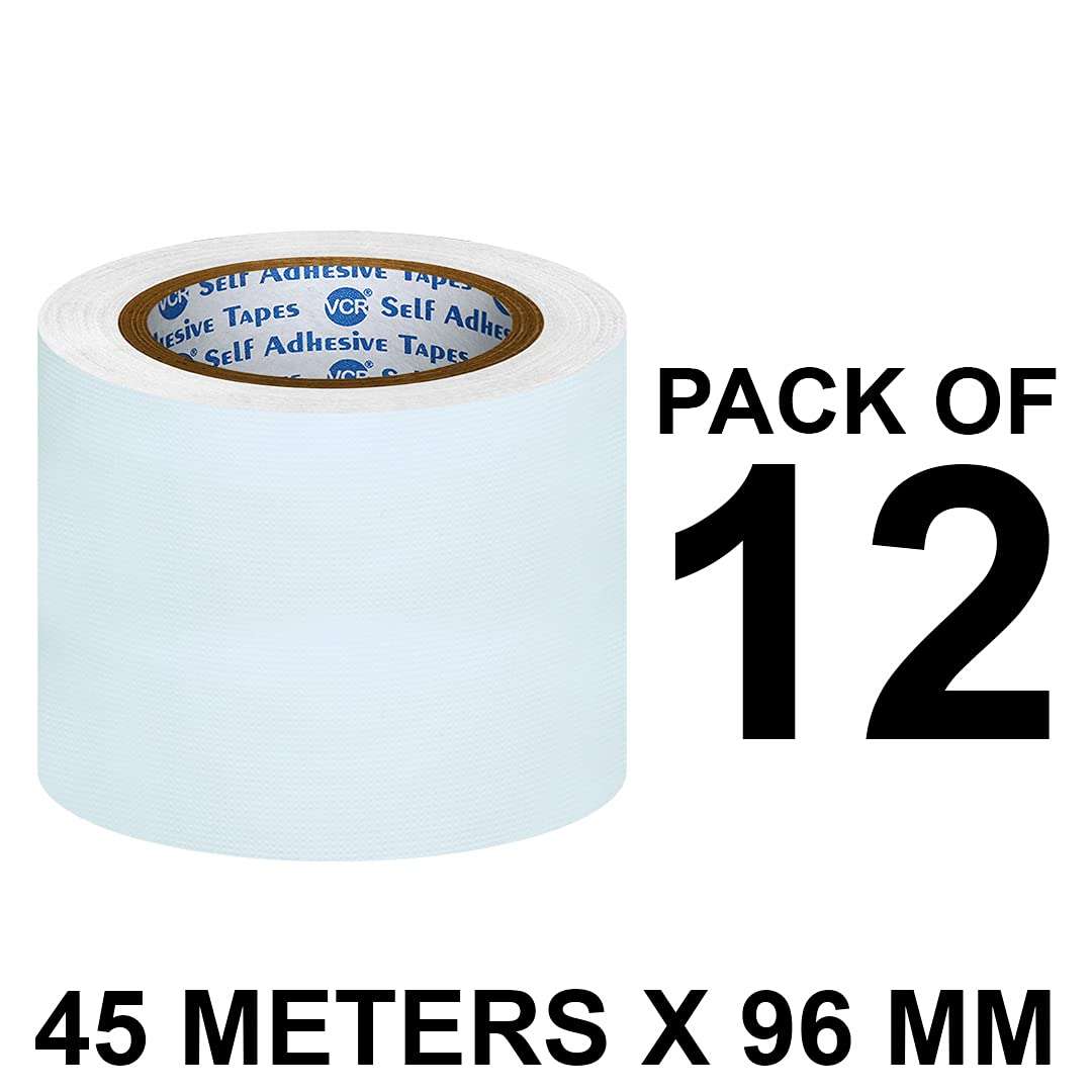 VCR White Duct Tape - 45 Meters in Length 96mm / 4" Width - 12 Rolls Per Pack - Strong Book Binding Tape - Waterproof Heavy Duty Duct Tape 3