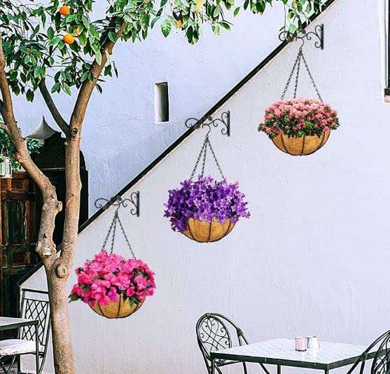 Coconut Coir Hanging Planter 4 Pcs, 10 Inches Coco Liner Hanging Basket, Plant Holder, Flower Pot Hanger with Metal Hook and Hanging Chains for Plant, Indoor, Outdoor, Decoration, Garden (4) 5