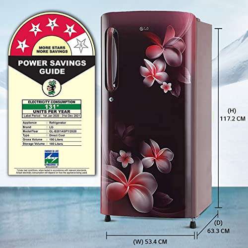 LG 190 L 4 Star Inverter Direct-Cool Single Door Refrigerator (GL-B201ASPY, Scarlet Plumeria, Moist 'N' Fresh, 2022 Model) 4