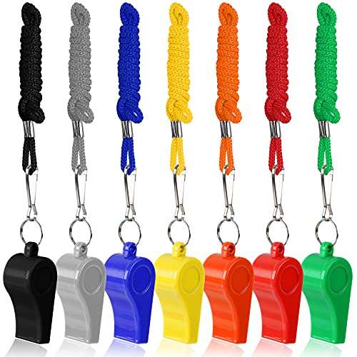 SANNIX 7 Pack Plastic Whistles Coaches Referee Whistles with Lanyards Colorful Whistles for Kids Sports Whistles for Football Basketball Training Gyms Emergency 3