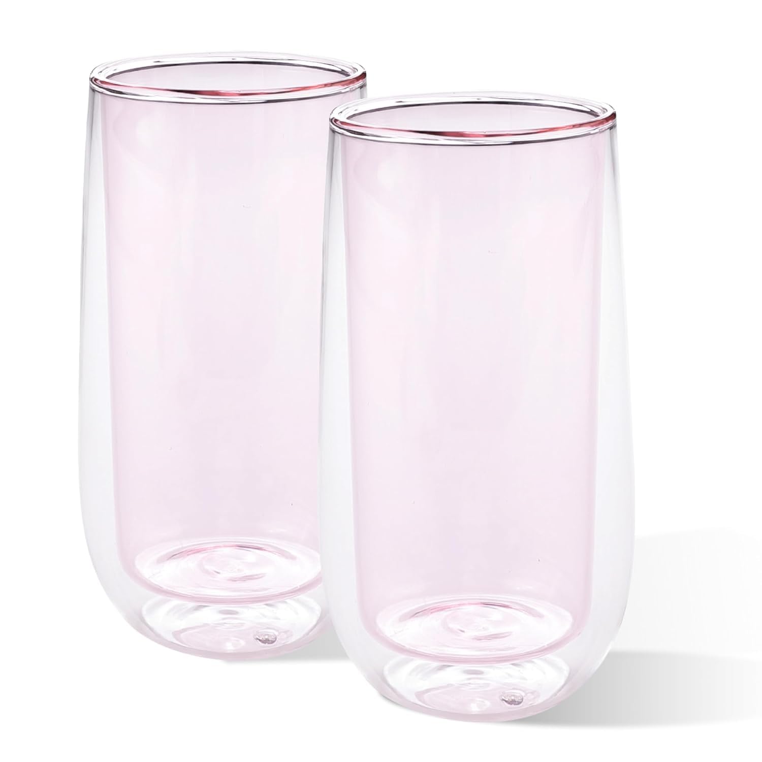 Heart Home 2 Pcs Double Walled Borosilicate Glass | High Thermal Resistance | Microwave & Dishwasher Safe | 240 ML | Pack of 1 | Pink 1
