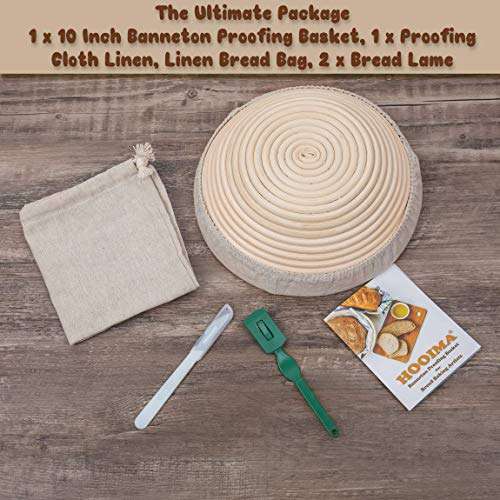 Banneton Bread Basket – Sourdough Proofing Set – Bread Bowl & Linen Liner Cloth + Lames – Rattan Basket No Smell – Bread Bag Included – 10” Brotform – for Homemade Bread 3