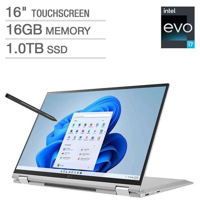 LG Gram (2022) 16T90Q-K.AAC8U1 2-in-1 Laptop 16" 2560 x 1600 IPS Display Intel Evo 12th Gen i7 1260P Processor 16GB LPDDR5 1TB NVMe SSD FHD Webcam WiFi 6E Thunderbolt 4 Windows 11 Silver 4