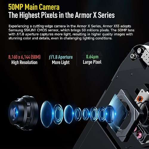 Ulefone Rugged Smartphone Unlocked Armor X8 2022 (4GB+ 64GB) Android 11 Octa-core Mobile Phone, 13MP Four Camera 5.7 inch HD+ Screen 5080mAh Battery, Dual SIM Waterproof Smartphones Unlocked for US 5