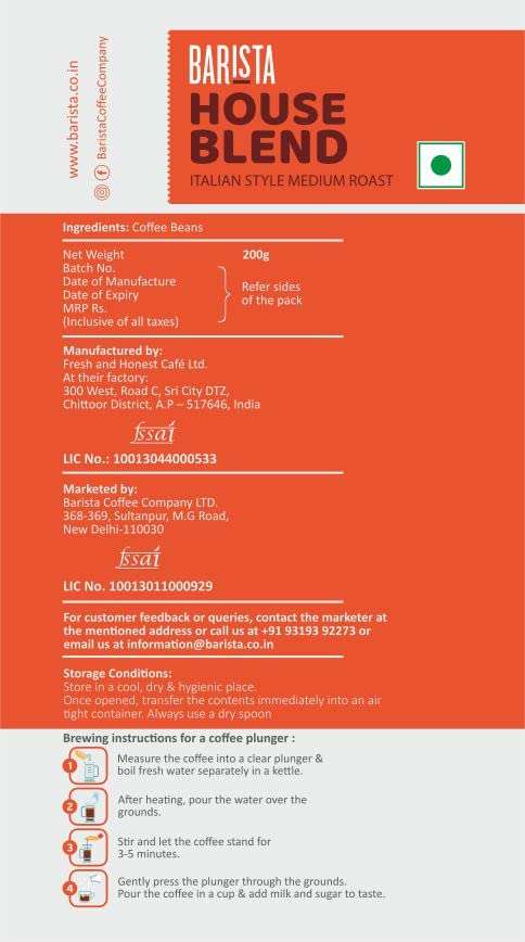 Barista Coffee, House Blend Coffee, Ground Coffee, Medium Roast Coffee Powder, Rich & Smooth Coffee, Diwali Gifts, 200g - Pack of 1 5