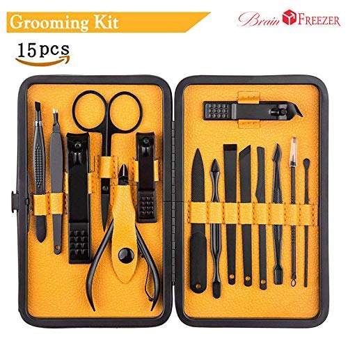 Brain Freezer 15 In 1 Nail Clipper Kit With Case Nail Care Set Pedicure Cutters Scissor Tweezer Knife Professional Manicure Set Tools Black Yellow 3