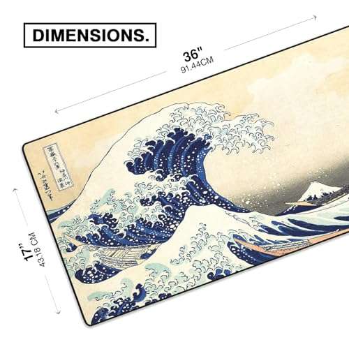 MPCO Ukiyo-E Collection – Great Wave Off Kanagawa by Hokusai Gaming Mouse Pad, Extended Desk Mat for Gaming or Office Setup – Large 36" x 17", AeroGlyde Fabric 2