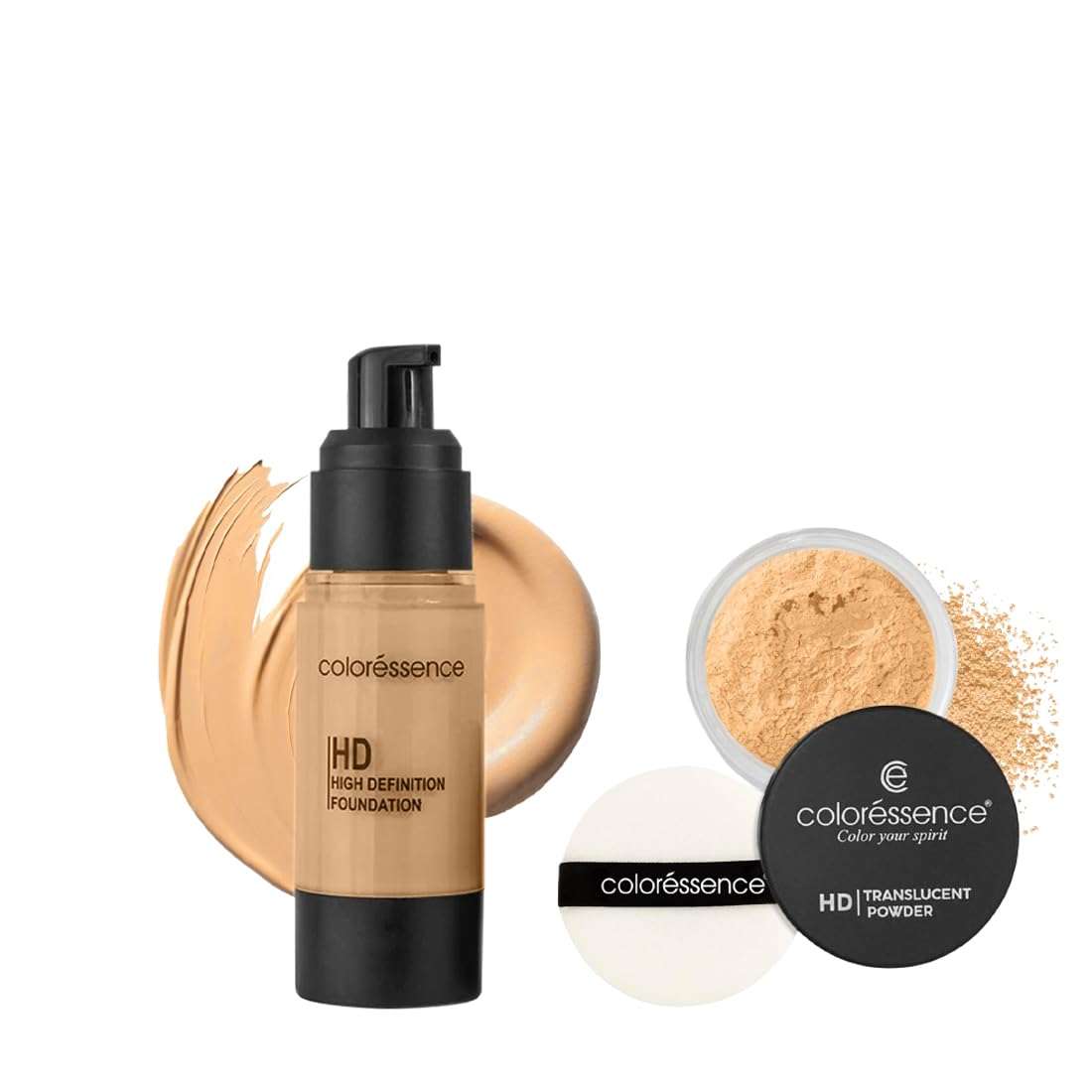 Coloressence HD Foundation High Coverage Matte Finish Liquid Foundation to Cover Blemishes and Dark Spots | HD Translucent Powder for Setting & Mattifying Makeup for An Oil-Free |Medium Skintone 1