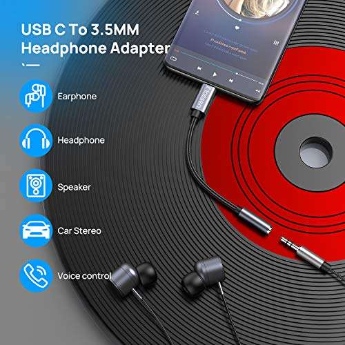 USB C to 3.5mm Headphone Jack Adapter, iNassen Type C to Aux Audio Dongle Cable Cord 384khz-32bit Hi-Res DAC for Pixel 4 3 2 XL, Samsung Galaxy S20 Ultra Z Flip S20+ Note 20 Note 10, iPad Pro(Grey) 2