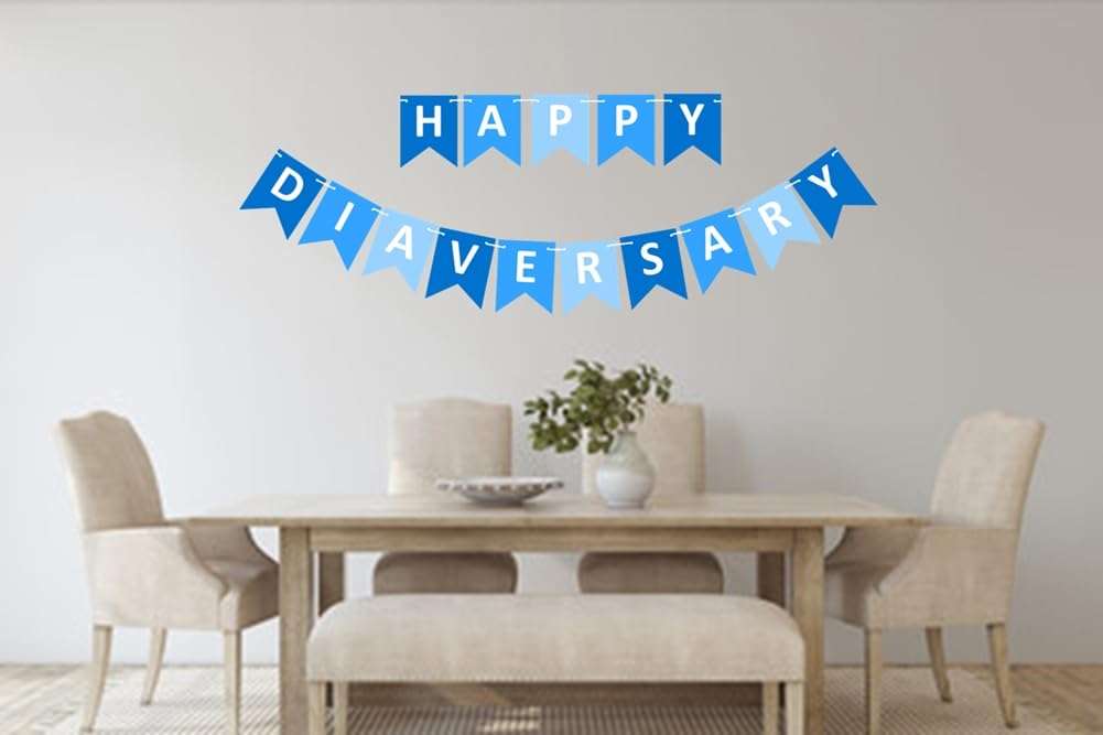 A1C WEAR - Happy Diaversary Pennant Flags Banner Sign for Celebrations and Parties - Heavy Card Stock Letters - 6in x 4.75in Letter Flags - Mixed Blues & White Letters (Mixed Blues) 5