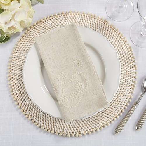 SARO LIFESTYLE Embroidered Swirl Design Linen Blend Tablecloth, 67", Natural 3