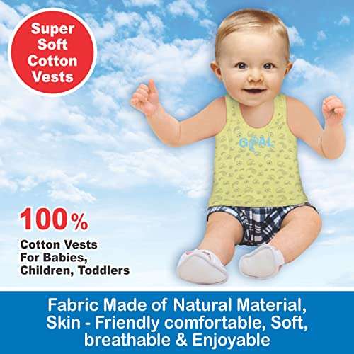 TINY LOOKS Kids Vest Infants Sando Unisex Sleeveless Regular Fit Undershirts for Boys Girls Hosiery Inner for Baby Cotton Inner Wear Sando Unisex Baby Vest 6-12 Month Pack of 6 Multicolour 6