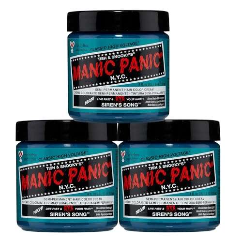 MANIC PANIC Classic Siren's Song Semi Permanent Hair Color - Neon Blue-Green Hair Dye for Women & Men That Lasts 4-6 Weeks - Vegan, Ammonia & Cruelty-Free - Create & Mix Custom Shades (4oz / 3pk) 1