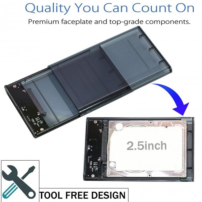 ULTRABYTES 2.5 inch Transparent USB 2.0 External Hard Drive Enclosure USB 2.0 Mini to SATA Hard Disk Box Hard Drive SSD/HDD (Transparent Black)(UB-BLK-2.0) 3