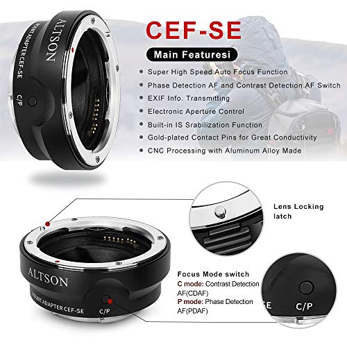 EF/EF-S Lens to Sony E Mount T Smart Adapter, Auto Focus Lens Adapter Ring for Canon EF/EF-S Lens to Sony E Mount Camera (CEF-SE) 6
