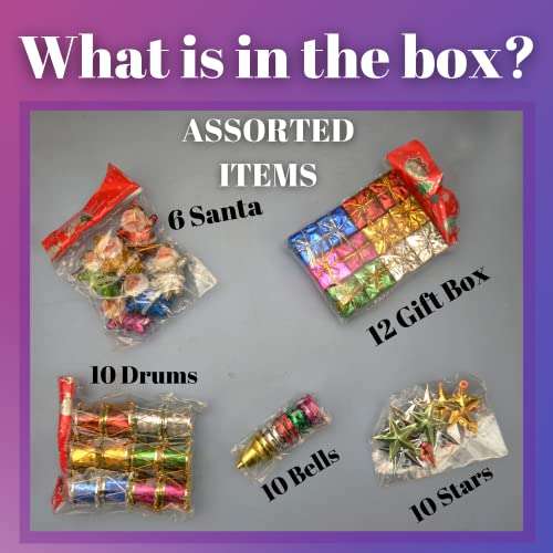 Collectible India 100 Pcs Christmas Mini Ornaments Decoration Set - Christmas Tree Decoration Items (Bells, Santa Claus, Gifts & Drums) (2) 3