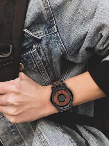 EUTOUR Watches Men's Watch Magnet Watch No Glass Ball Bearing Quartz Wristwatch for Men with Wood Bracelet -40mm 2