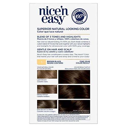 Clairol Nice'n Easy Permanent Hair Dye, 3 Brown Black Hair Color, 3 Count 2