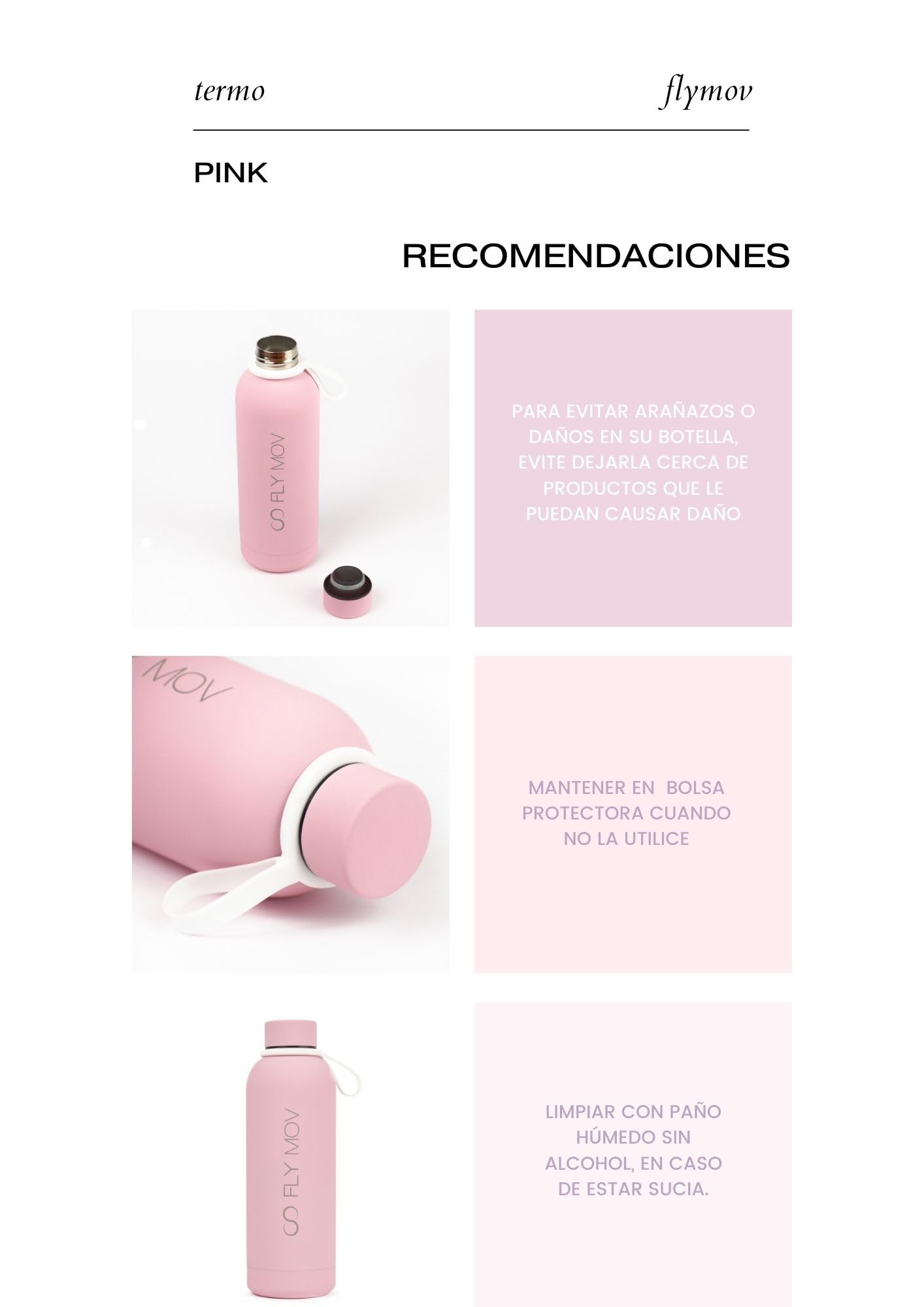 FLY MOV Vacuum Insulated Stainless Steel Vacuum Flask with Screw Lid Pink - 500ml - Matte Rubber Finish - BPA Free - Functional and Stylish, FM0002 6