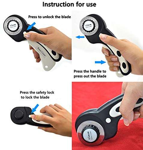45mm Rotary Cutter with 1 Replacement Rotary Blades, Safety for Sewing Fabric Leather Quilting and More 5