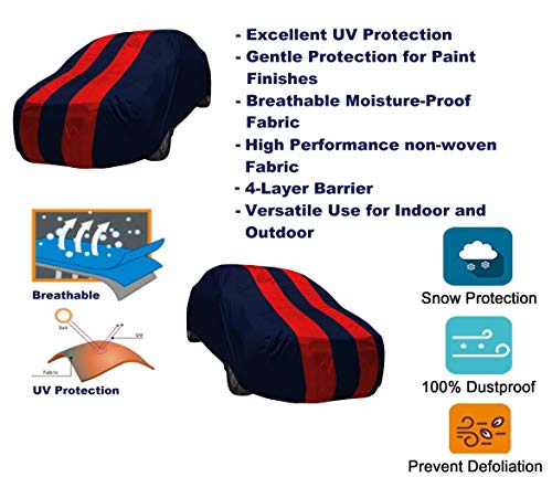 Auto Hub Car Cover Compatible Hyundai Verna Fluidic (Model : 2013-2017) with Mirror Pocket, Water Resistant, Triple Stitched, Verna Fluidic Car Cover- Navy-Red 3