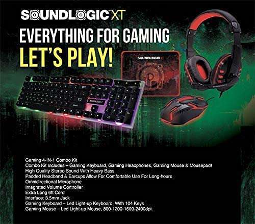 SOUNDLOGIC XT Light-UP Four-in-One Gaming Combo Kit with Gaming Keyboard, Gaming Mouse, Mouse Pad, and Gaming Headphones. 2