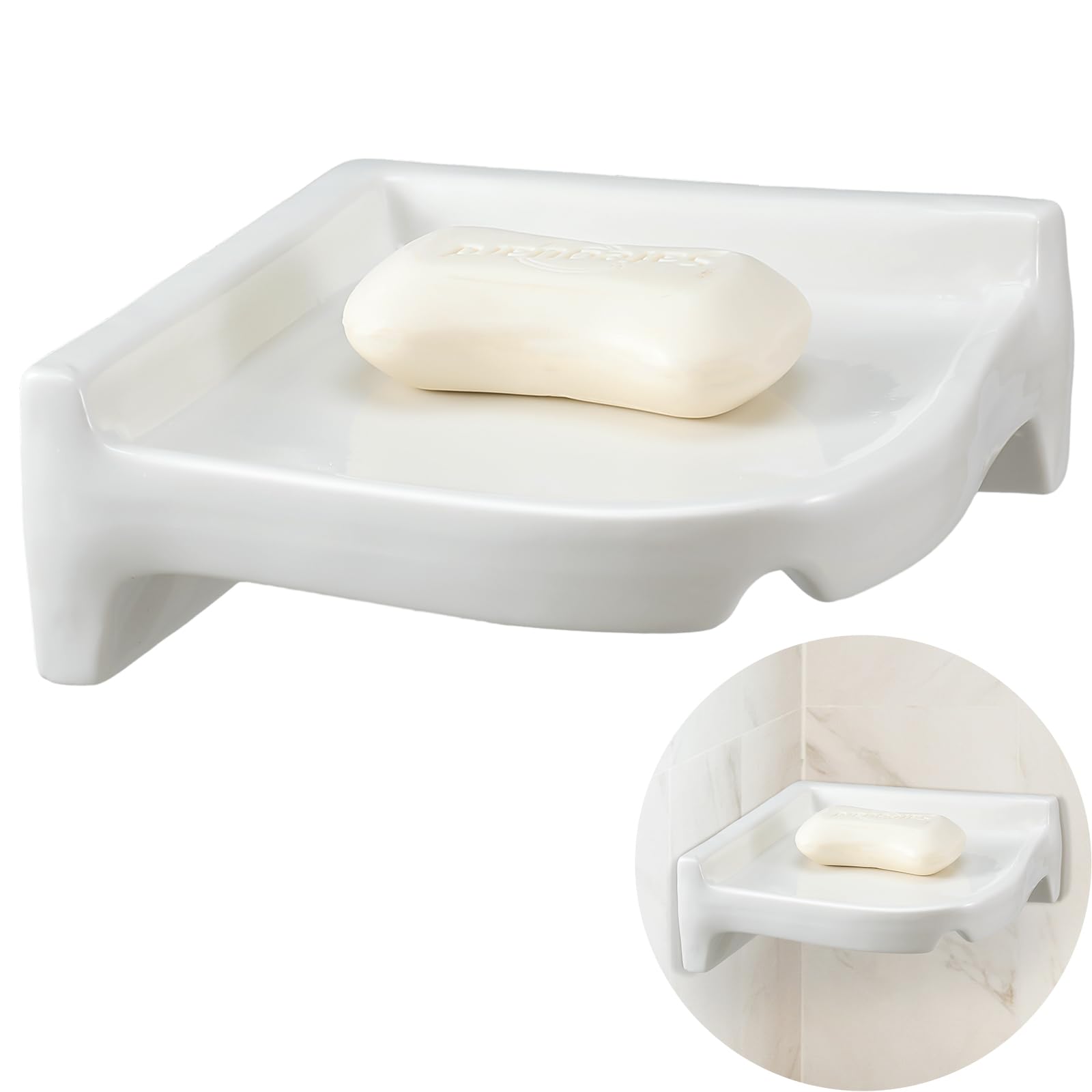 Honeydak 2 Pcs Ceramic Corner Soap Dish for Shower Wall Tile White Ceramic Soap Holder 7 x 7 x 2.5 Inches Wall Holder for Home Bathtub Bathroom Sink Shower