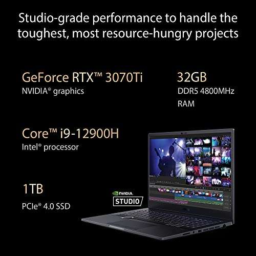 ASUS ProArt Studiobook 16 OLED (2022) Dial, 16.0" (40.64 cm) 4K OLED, Intel Core i9 12th Gen, Laptop (32GB/1TB SSD/8GB RTX 3070 Ti Graphics/Win 11/Office 2021/Black/2.4 Kg), H7600ZW-L911WS 5