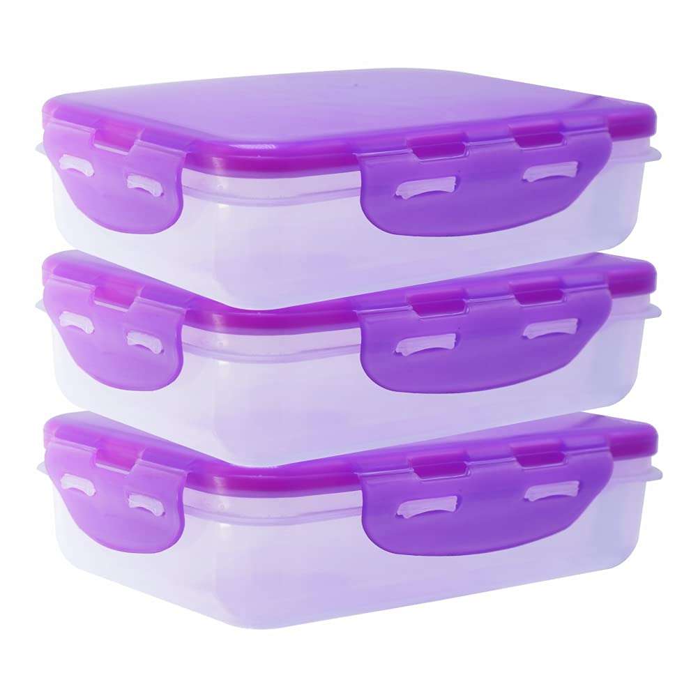 Wonder Plastic Klick N Seal 301 Kitchen Grocery Container With Air Tight, Set of 3, 450 ml, Violet Color 1