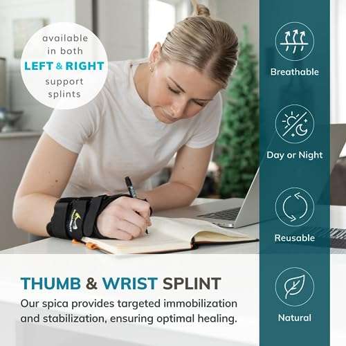 BraceAbility Wrist and Thumb Spica Splint - De Quervain's Tenosynovitis Long Forearm Cast Stabilizer for Tendonitis, Sprains, Thumb Brace for Arthritis Pain and Support - (S Right Hand) 3