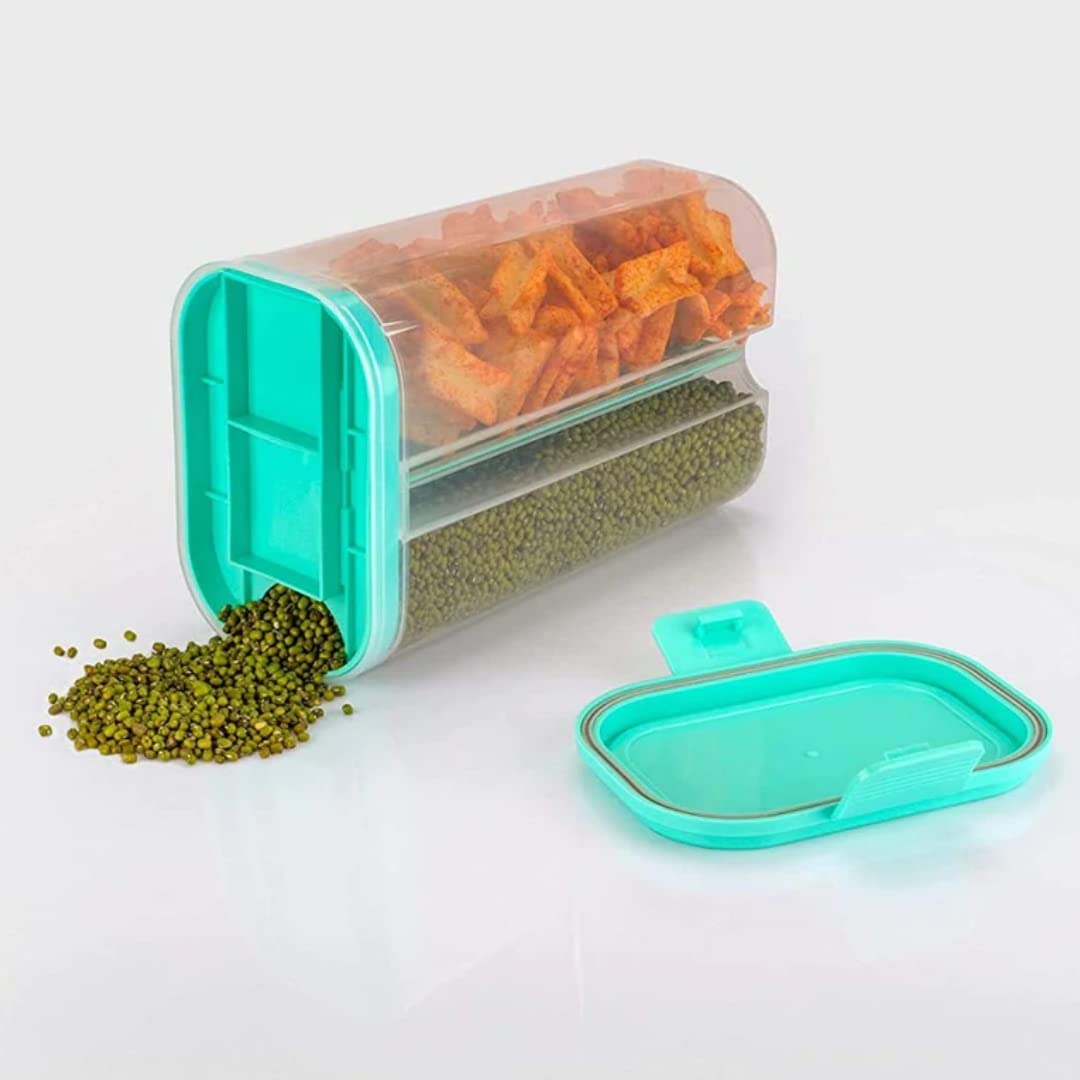 BullBear 2 Section Space Saver Air Tight, PET Transparent Plastic Container for Grocery, Flour, Snacks, Cereal, Grain Kitchen Storage Container(Multi)(Pack Of 1) 3