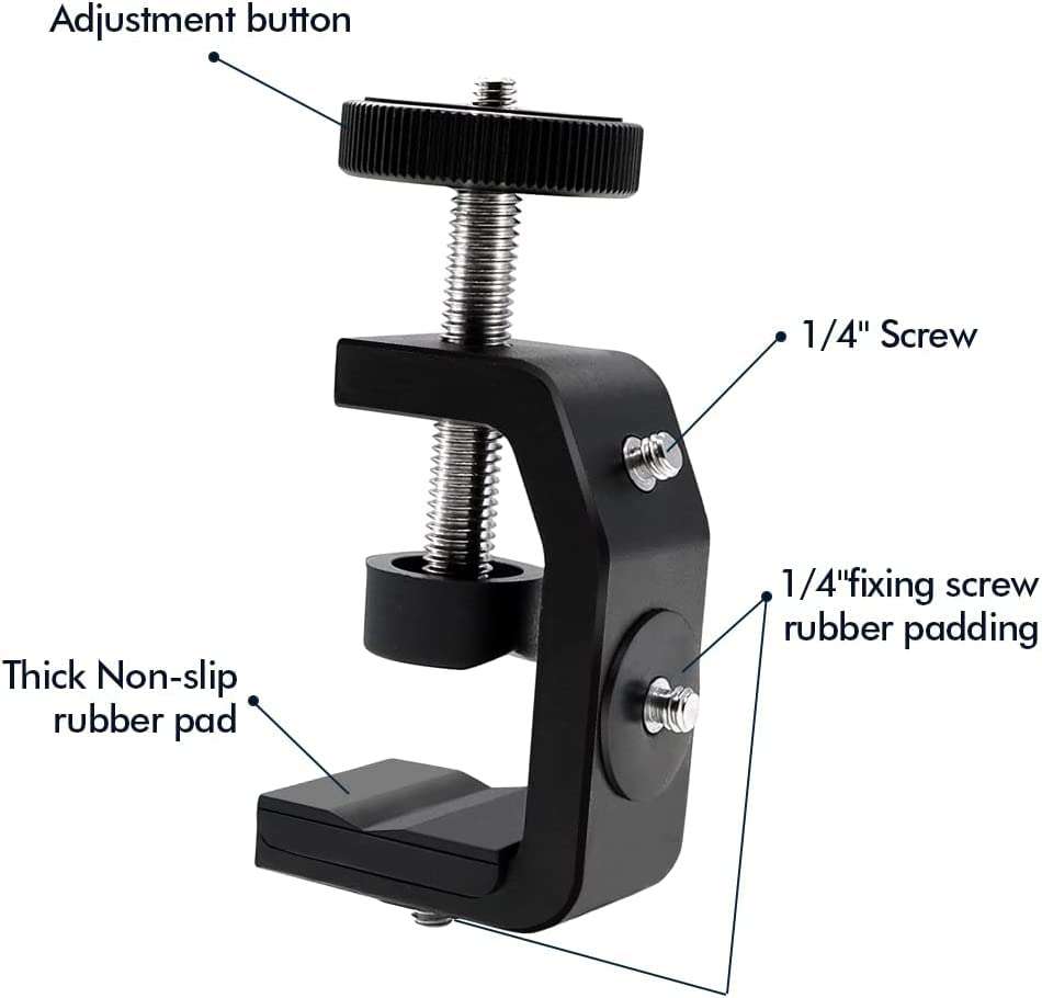 SLOW DOLPHIN 2Pcs Photography C Clamp with Tripod Head, Adjustable Aluminum Alloy Clamp for Desktop, 2Pcs 360° Mini Ball Head Mount Camera Hot Shoe with 1/4” Thread for DSL Camera,Monitor 3