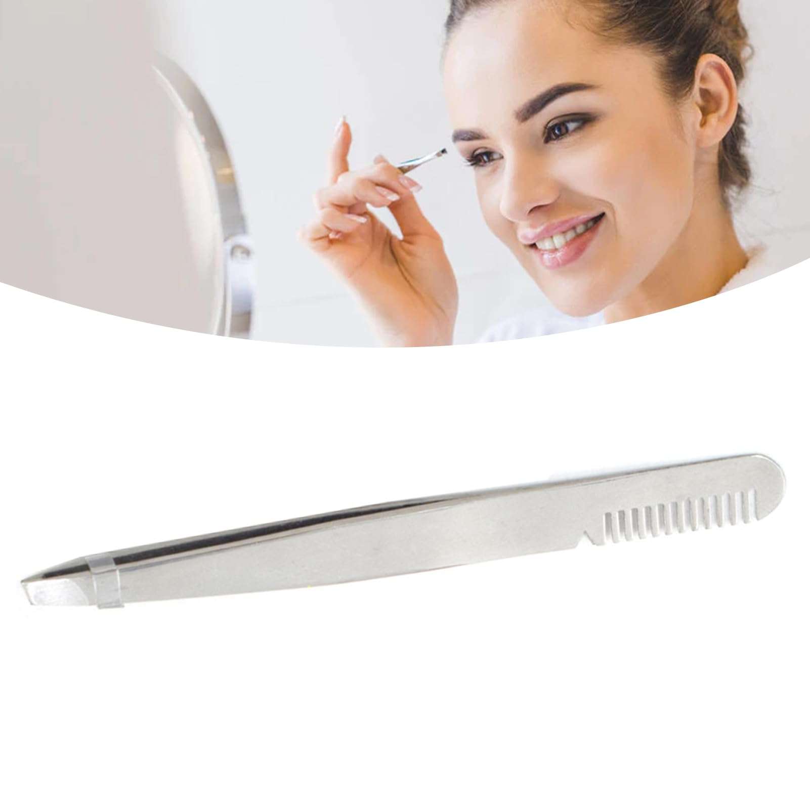 Eyebrow Tweezers with Comb, Stainless Steel Tweezers Comb, Ergonomic Design Makeup Grooming Tool for Eyebrows or Facial Hair, Accurate Clipping, for Untrimmed Eyebrows (silver) 4
