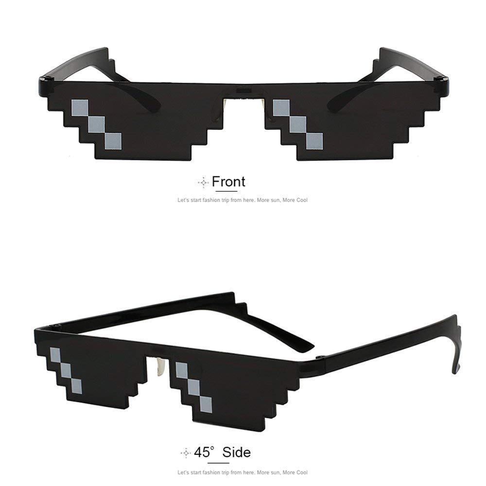 [2 Pack] Thug Life Sunglasses, Men Women Glass 8 Bit Pixel Mosaic Glasses Photo Props Unisex Sunglass Toy - Black 3