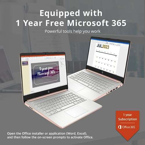 HP Stream 14" HD BrightView Laptop, Intel Celeron N4120 Processor, 16GB RAM, 64GB SSD, Intel HD Graphics, 720p Webcam, Rose Gold, Win 11, 32GB Hotface USB Card, 1 Year Office 365 3